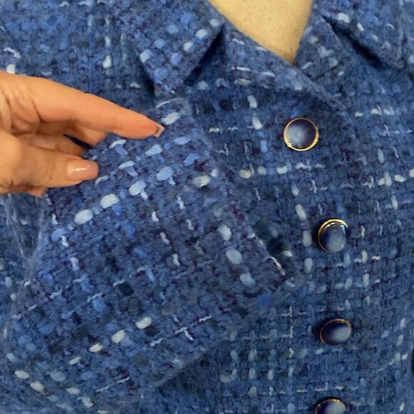 Slava Zaitsev Elegant Blue Tweed Women's Jacket, M - Picture 4 of 12